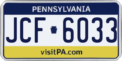 PA license plate JCF6033
