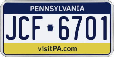 PA license plate JCF6701