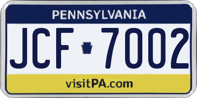 PA license plate JCF7002