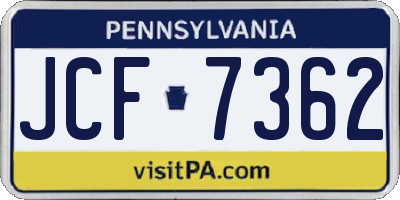 PA license plate JCF7362