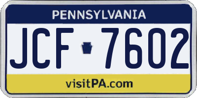 PA license plate JCF7602