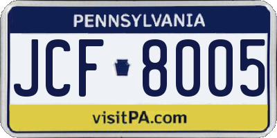PA license plate JCF8005