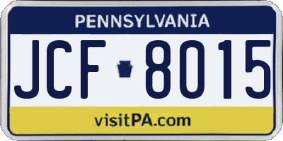 PA license plate JCF8015