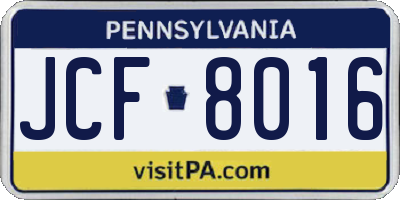 PA license plate JCF8016