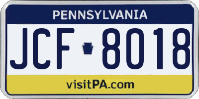 PA license plate JCF8018