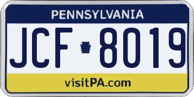 PA license plate JCF8019