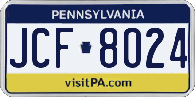 PA license plate JCF8024