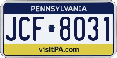 PA license plate JCF8031