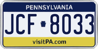 PA license plate JCF8033