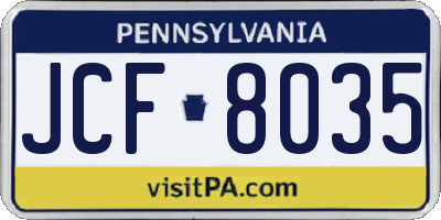 PA license plate JCF8035