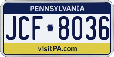 PA license plate JCF8036