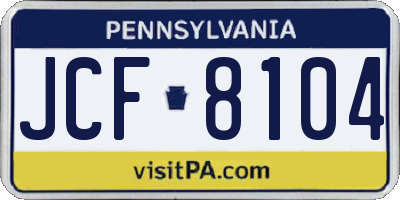 PA license plate JCF8104