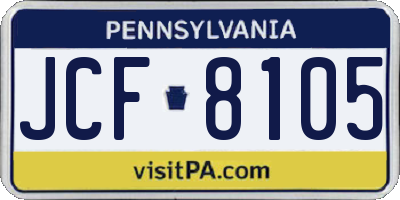 PA license plate JCF8105
