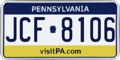 PA license plate JCF8106