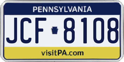 PA license plate JCF8108