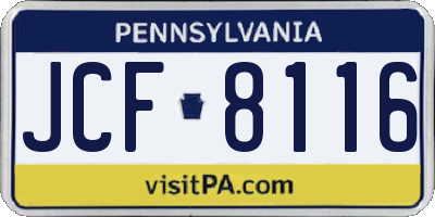 PA license plate JCF8116