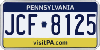 PA license plate JCF8125