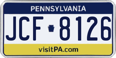 PA license plate JCF8126