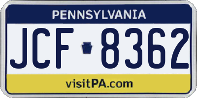 PA license plate JCF8362