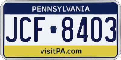 PA license plate JCF8403