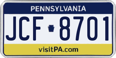 PA license plate JCF8701