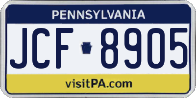 PA license plate JCF8905