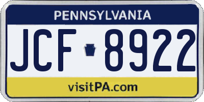 PA license plate JCF8922