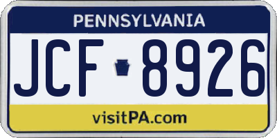 PA license plate JCF8926