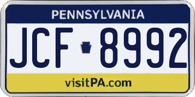 PA license plate JCF8992