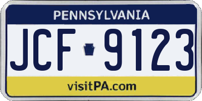 PA license plate JCF9123