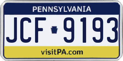 PA license plate JCF9193