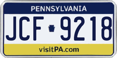 PA license plate JCF9218