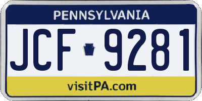 PA license plate JCF9281