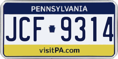 PA license plate JCF9314
