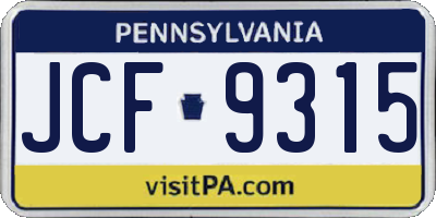 PA license plate JCF9315