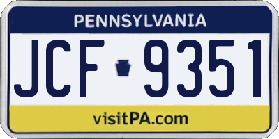 PA license plate JCF9351