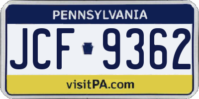 PA license plate JCF9362