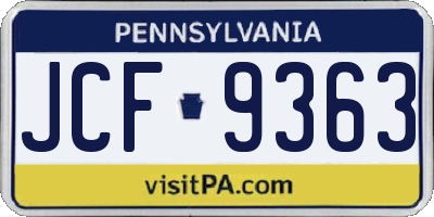 PA license plate JCF9363