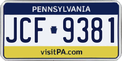 PA license plate JCF9381