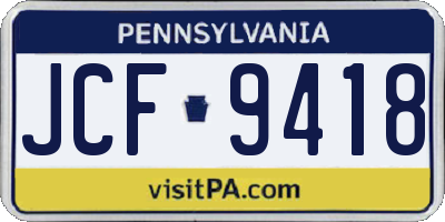 PA license plate JCF9418