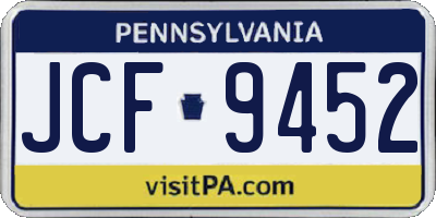 PA license plate JCF9452