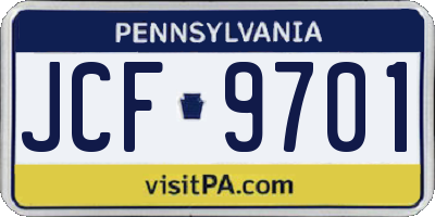 PA license plate JCF9701