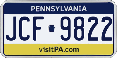 PA license plate JCF9822