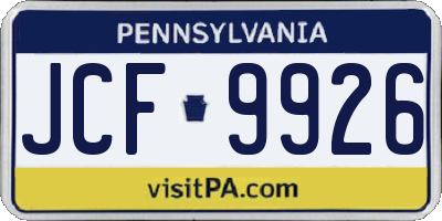 PA license plate JCF9926