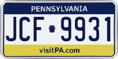 PA license plate JCF9931