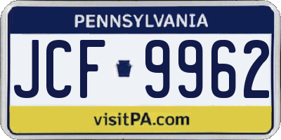 PA license plate JCF9962