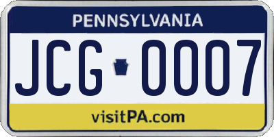 PA license plate JCG0007