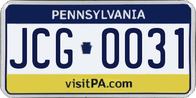 PA license plate JCG0031