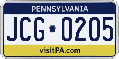 PA license plate JCG0205