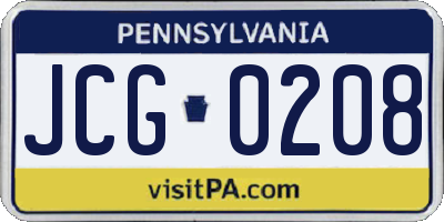 PA license plate JCG0208